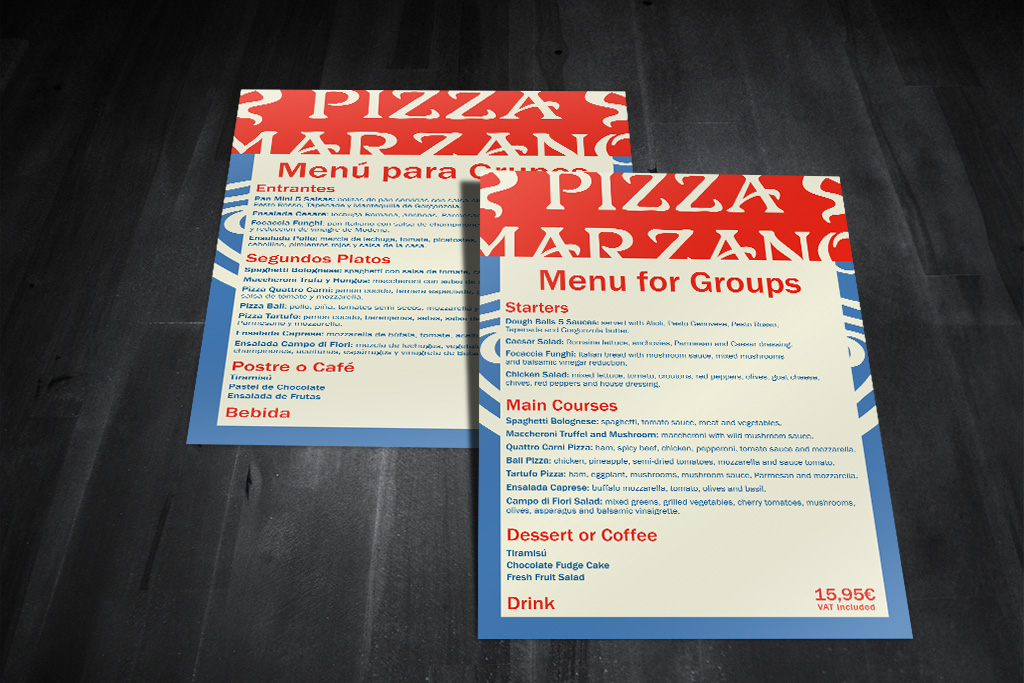 Pizza Marzano menú grupo